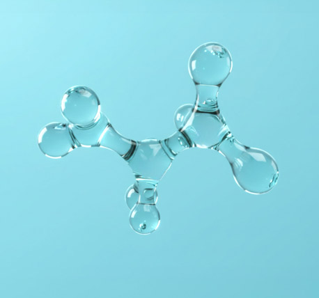 Representación gráfica 3D de una molécula transparente, simbolizando hormonas bioidénticas puras.